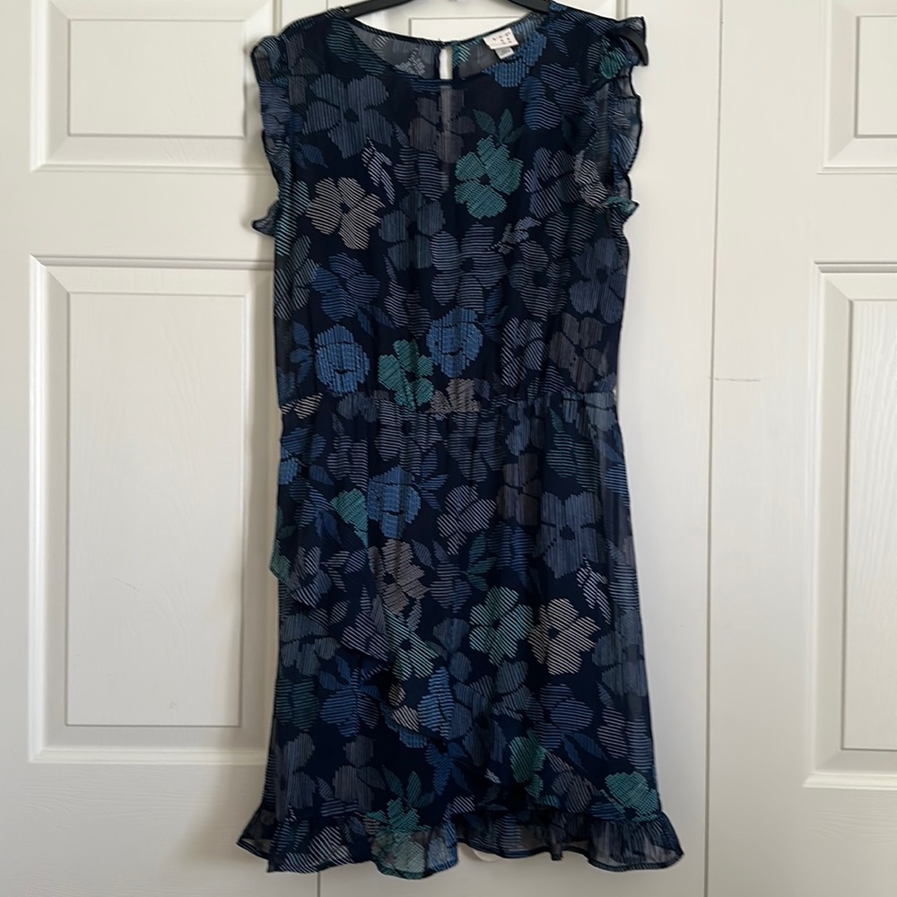 💖a.n.d  e.w.a.y sheer navy blue dress with light blue and green flowers.